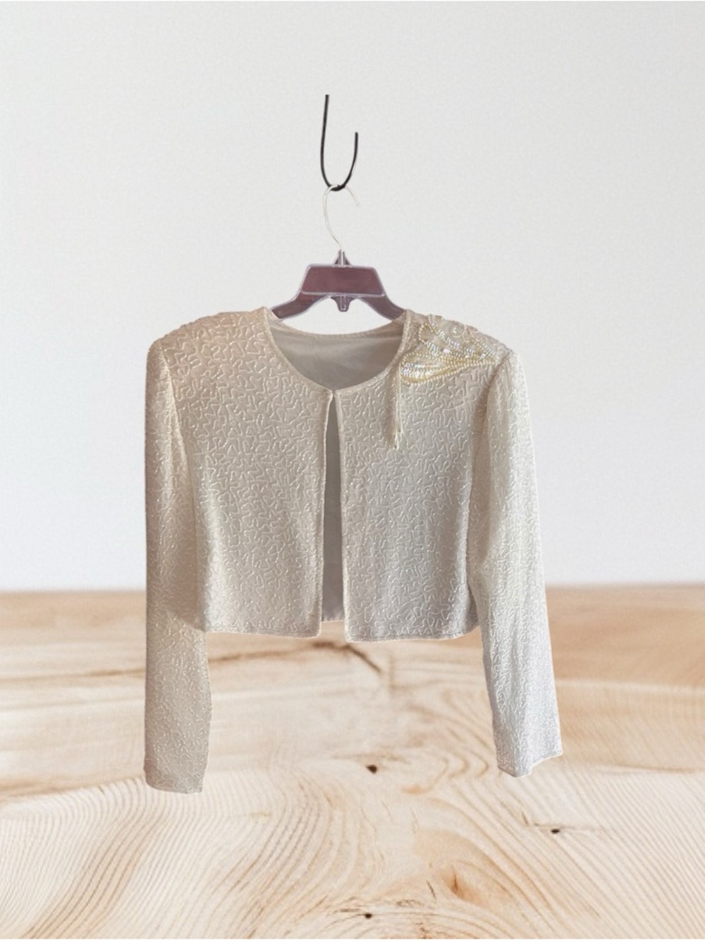 unbranded off white beaded cropped cocktail jacket